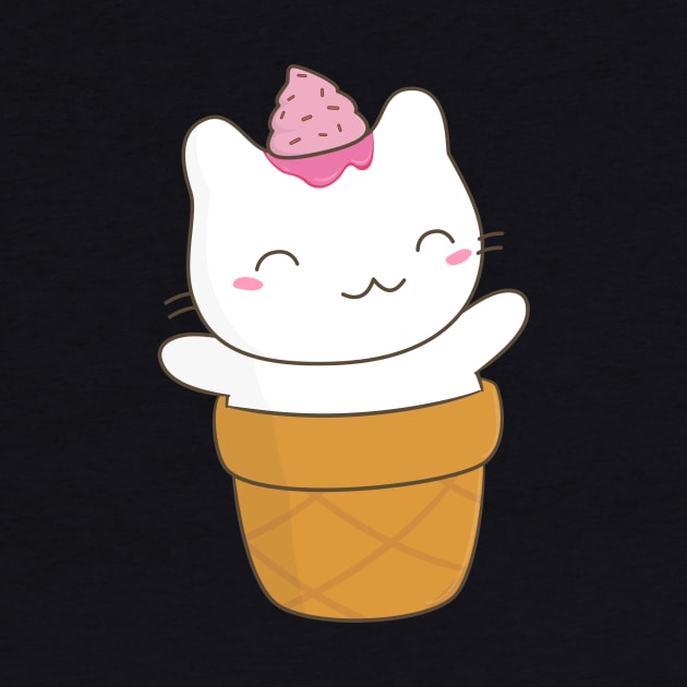 Cute Cat Ice Cream Cone T-Shirt by happinessinatee